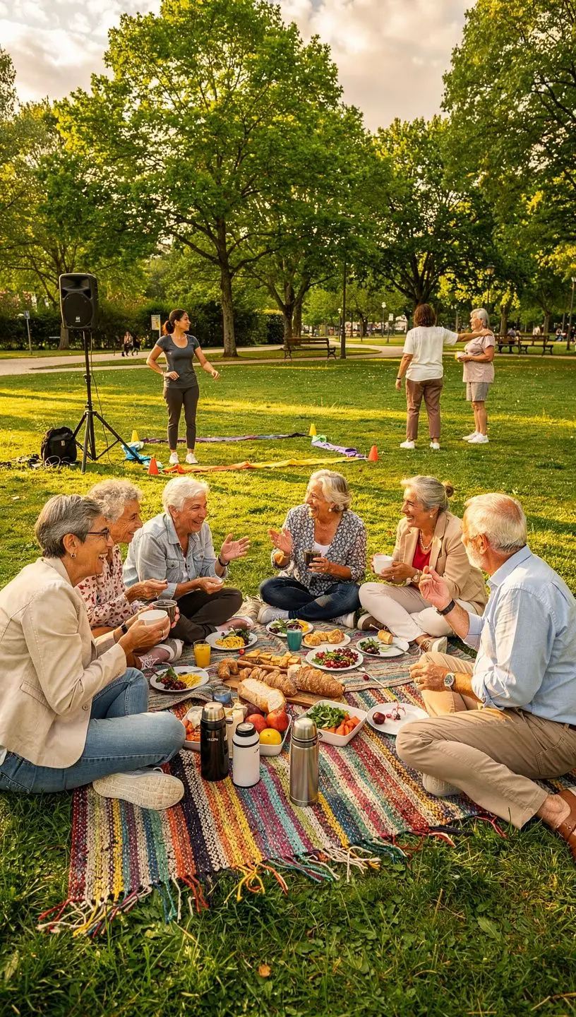 Group session participants engaging in a dance activity.